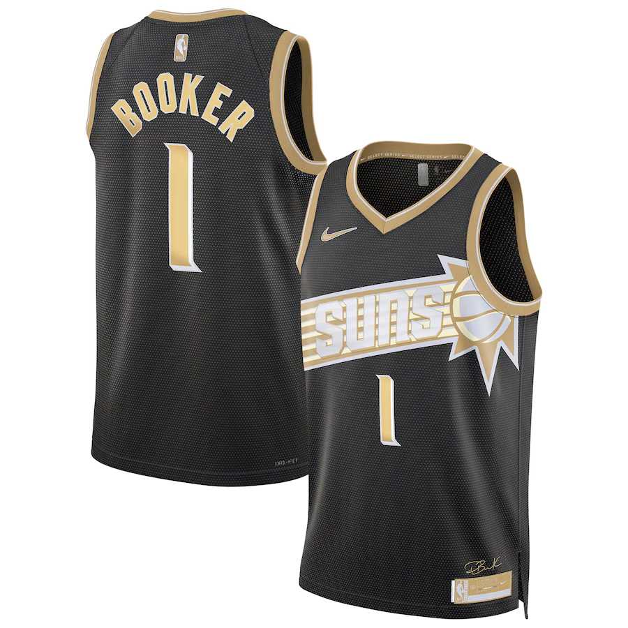 Men%27s Phoenix Suns #1 Devin Booker Black Gold 2024 Select Series Stitched Jersey Dzhi